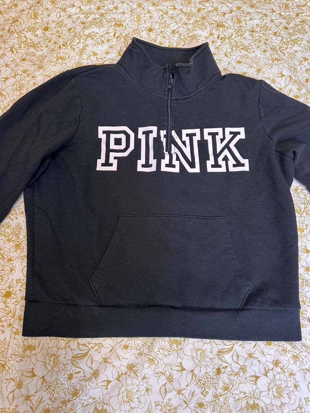 Victoria's Secret PINK Black Quarter Zip Pullover Sweatshirt